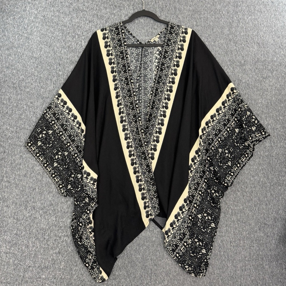 Lily Star Kimono Womens M Black Boho Floral Open Front Festival USA
